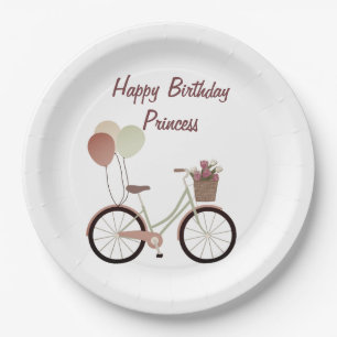 Assiettes En Carton Fille Rose Joyeux Anniversaire Princesse Vélo Ball
