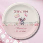 Assiettes En Carton Fille Rose mignonne Eléphant 1er anniversaire