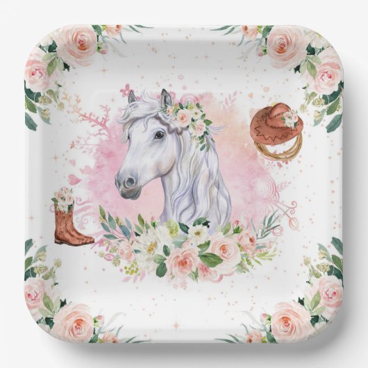 Assiettes En Carton Fille rose pâle Fille Cheval fête d'anniversaire (Recto)