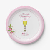 Assiettes En Carton Fille Rose Première Communion Sainte, Chalice, Hôt (Devant)