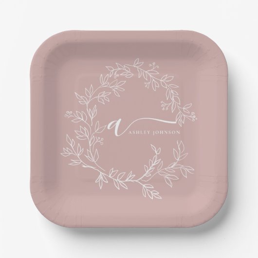 Assiettes En Carton Fille rose rousse Vierge Script Monogramme Nom Mod (Recto)
