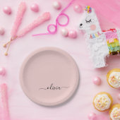 Assiettes En Carton Fille rose rousse Vierge Script Monogramme Nom Mod (Fête)
