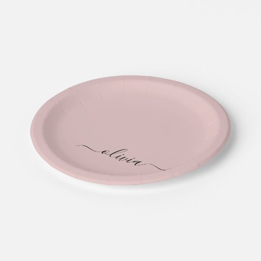 Assiettes En Carton Fille rose rousse Vierge Script Monogramme Nom Mod (Angle)