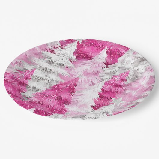 Assiettes En Carton Fille rose Silver Glam Arbres de Noël Stripes (Angle)