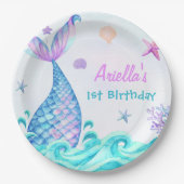 Assiettes En Carton Fille Sirène 1ère fête d'anniversaire (Devant)
