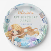 Assiettes En Carton Fille Sirène 1ère fête d'anniversaire (Devant)