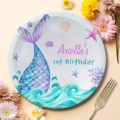 Assiettes En Carton Fille Sirène 1ère fête d'anniversaire