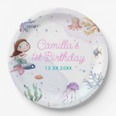 Assiettes En Carton Fille Sirène 1ère fête d'anniversaire (Devant)