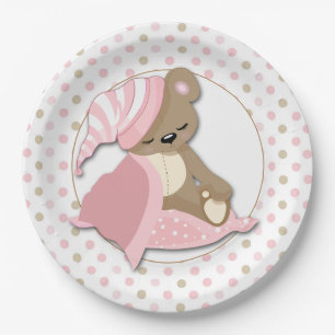 Assiettes En Carton Fille somnolente d'ours de bébé