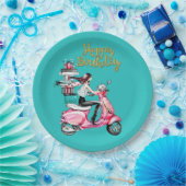Assiettes En Carton Fille sur scooter transportant Présents (Fête)