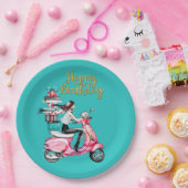 Assiettes En Carton Fille sur scooter transportant Présents (Fête)