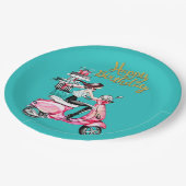 Assiettes En Carton Fille sur scooter transportant Présents (Angle)