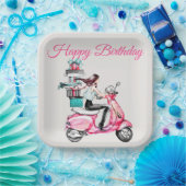 Assiettes En Carton Fille sur un scooter avec des présentateurs (Fête)