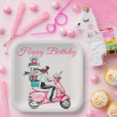 Assiettes En Carton Fille sur un scooter avec des présentateurs (Fête)