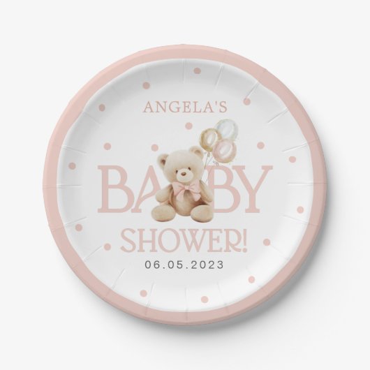 Assiettes En Carton Fille Teddy Ours Nous Pouvons Attendre Baby shower (Devant)