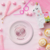Assiettes En Carton Fille Tennis Anniversaire Fille Rose Ajouter Nom d (Fête)