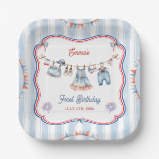 Assiettes En Carton Fille tout américaine 1er anniversaire 4 juillet