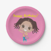 Assiettes En Carton Fille tressée vaisselle d'anniversaire (afro-améri (Devant)