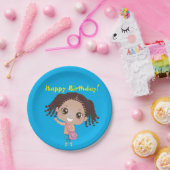 Assiettes En Carton Fille tressée vaisselle d'anniversaire (afro-améri (Fête)