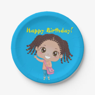 Assiettes En Carton Fille tressée vaisselle d'anniversaire (afro-améri