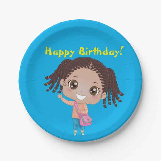 Assiettes En Carton Fille tressée vaisselle d'anniversaire (afro-améri (Devant)
