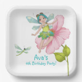 Assiettes En Carton Fille Turquoise Vert rose libellule Anniversaire (Recto)