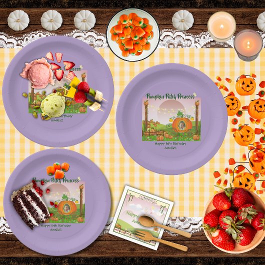 Assiettes En Carton Fille violet Citrouille Patch Fille Anniversaire
