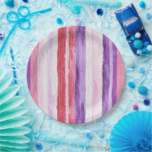 Assiettes En Carton Fille violet rose rose rouge rayures Anniversaire (Fête)