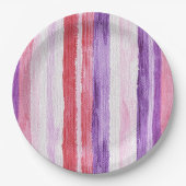 Assiettes En Carton Fille violet rose rose rouge rayures Anniversaire (Devant)