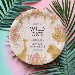 Assiettes En Carton Filles 1er anniversaire fête Pink Jungle Safari