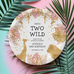 Assiettes En Carton Filles 2e anniversaire fête Pink Gold Safari