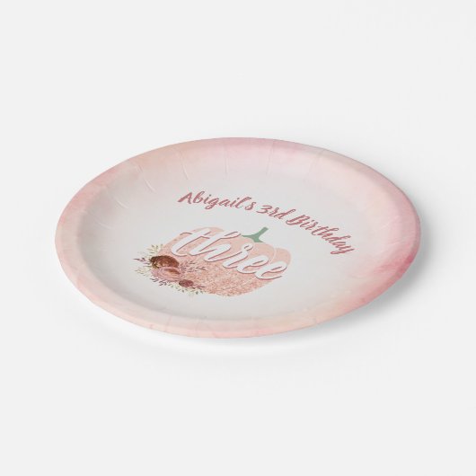 Assiettes En Carton Filles 3e anniversaire Rose Citrouille de Parties  (Angle)