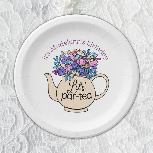 Assiettes En Carton Filles à Thé Floral à Thé Anniversaire