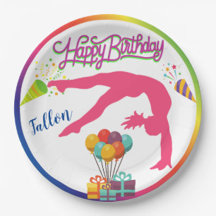 Assiettes En Carton Filles Anniversaire Gymnastique Ressort Arc-en-cie