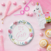 Assiettes En Carton Filles Baby shower Floral Ressort Rose (Fête)