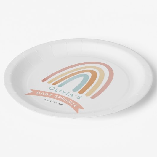 Assiettes En Carton Filles Boho rose Arc en ciel mignon Bébé saupoudré (Angle)