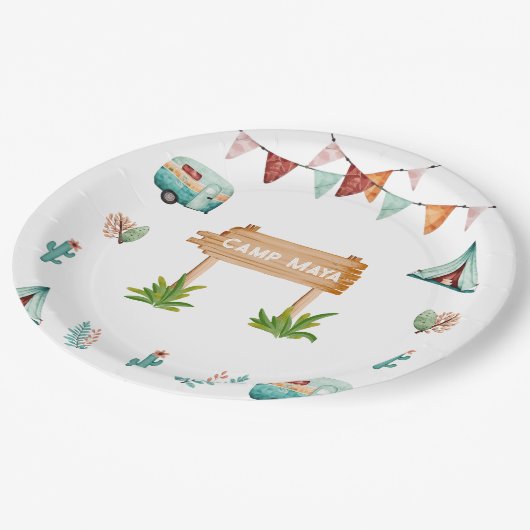 Assiettes En Carton Filles camping aventure sommeil fête d'anniversair (Angle)