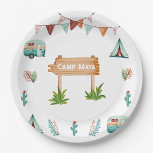 Assiettes En Carton Filles camping aventure sommeil fête d'anniversair