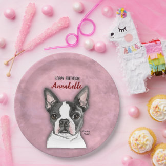 Assiettes En Carton Filles Chien Rose Plaques de fête d'anniversaire p