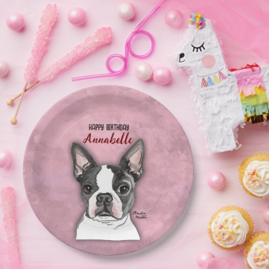 Assiettes En Carton Filles Chien Rose Plaques de fête d'anniversaire p (Fête)
