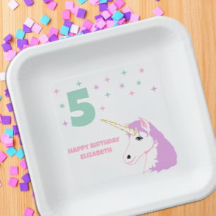 Assiettes En Carton Filles d'anniversaire Licorne Magique