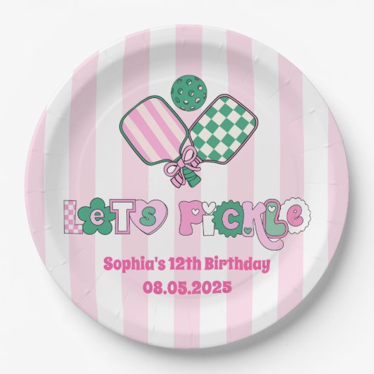Assiettes En Carton Filles de Pickleball Anniversaire (Devant)