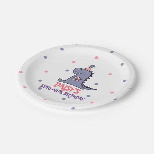 Assiettes En Carton Filles Dino-Mite Anniversaire (Angle)