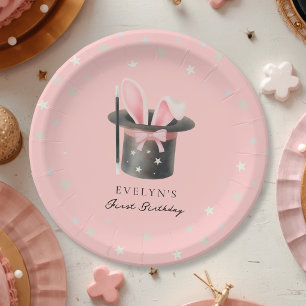 Assiettes En Carton Filles du 1er Anniversaire Chapeau de Magicien Ros