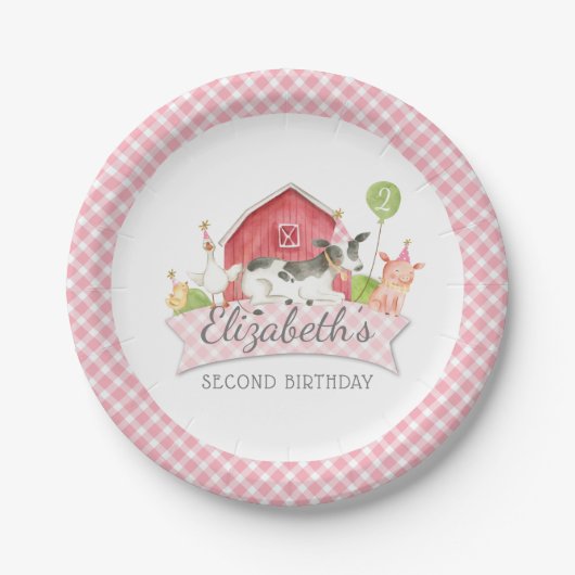 Assiettes En Carton Filles Ferme Anniversaire Plaques papier (Devant)