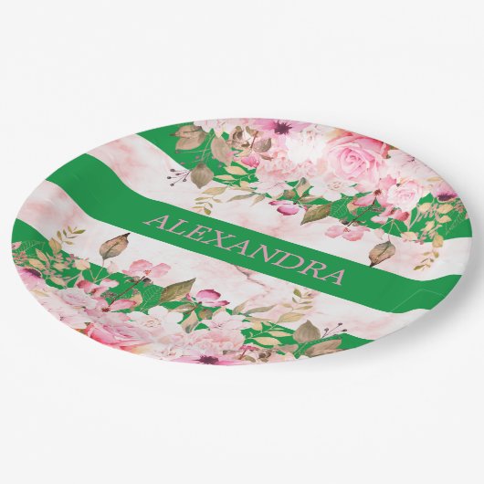 Assiettes En Carton Filles Fête Religieuse Vert rose raype (Angle)