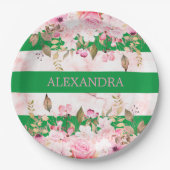 Assiettes En Carton Filles Fête Religieuse Vert rose raype (Devant)