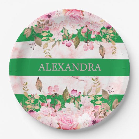 Assiettes En Carton Filles Fête Religieuse Vert rose raype (Devant)