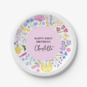 Assiettes En Carton Filles fleurs sauvages 1er anniversaire Floral Wre (Devant)