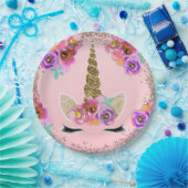 Assiettes En Carton Filles Floral & Gold Parties scintillant Unicorn f (Fête)